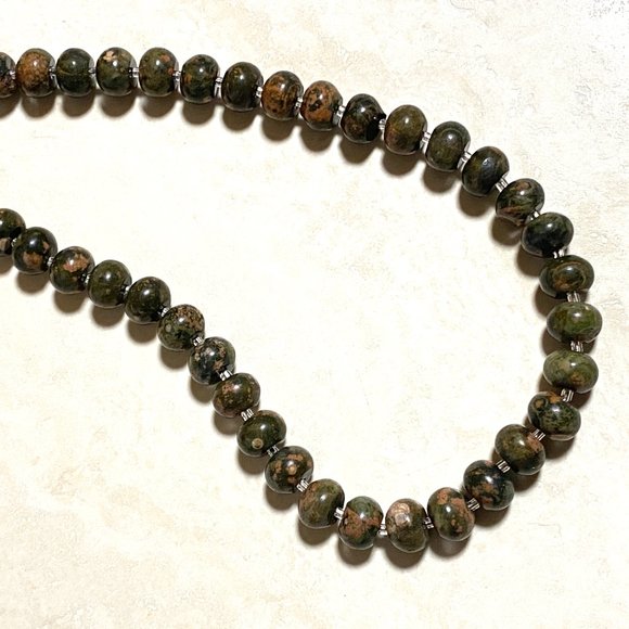 Unakite Stone Beaded Necklace, Genuine Gemstone Stackable Layering Necklace - Picture 6 of 8